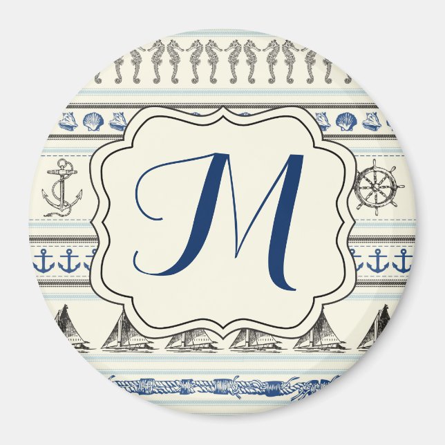 Sailing Anchor Nautical Monogram Initial Magnet (Front)