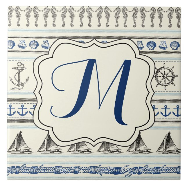 Sailing Anchor Nautical Rope Monogram Display Tile (Front)