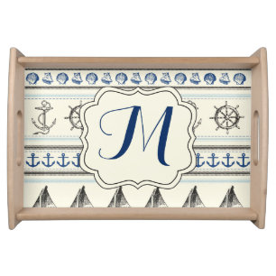Sailing Anchor Nautical Rope Monogram Serving Tray