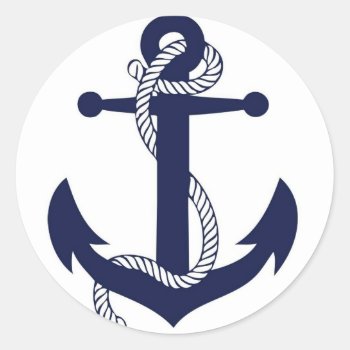 Sailing Anchor Navy Classic Round Sticker by JustFunnyShirts at Zazzle