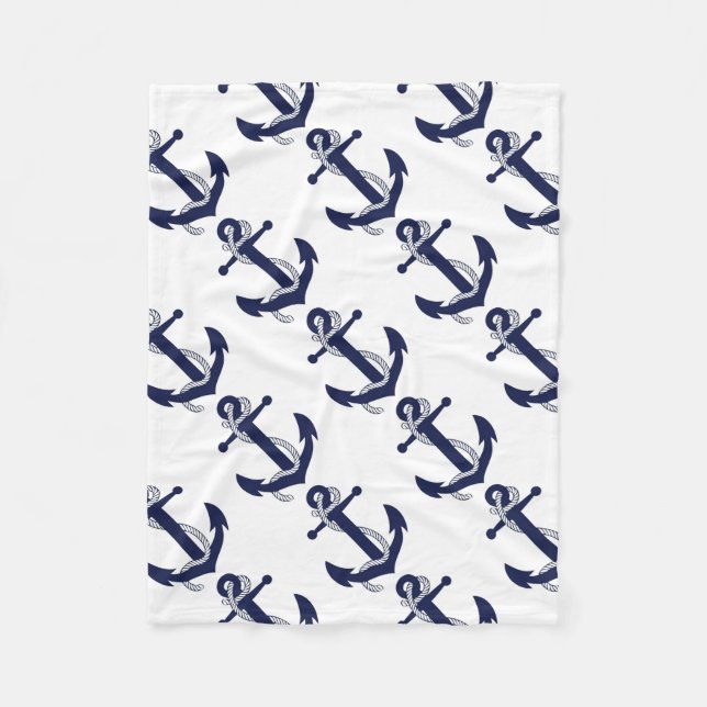 Sailing Anchor Navy Fleece Blanket (Front)