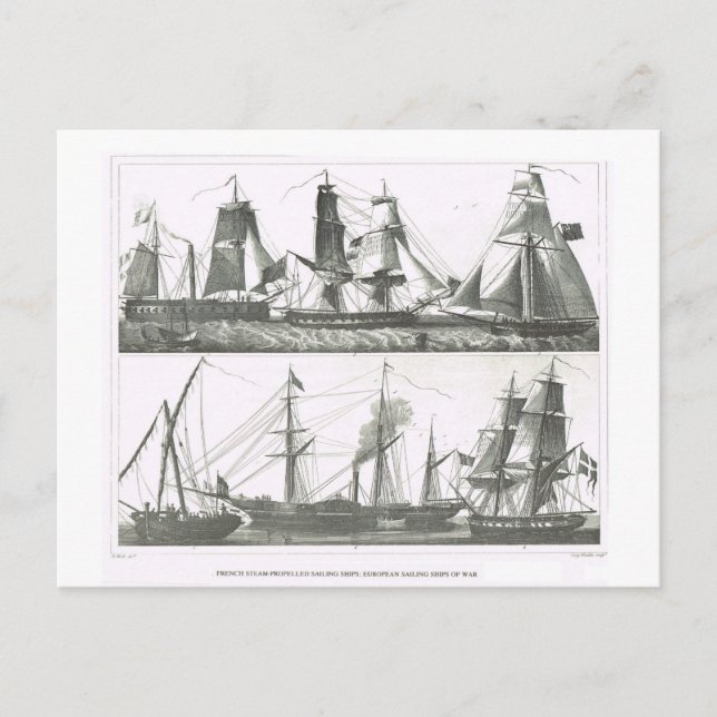 Sailing and steam ships postcard (Front)