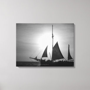 Sailing Aruba Dusk in Black and White (Landscape) Canvas Print