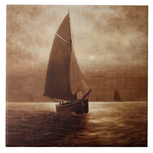 Sailing at Night (circa 1900) Elbridge Wesley Webb Ceramic Tile