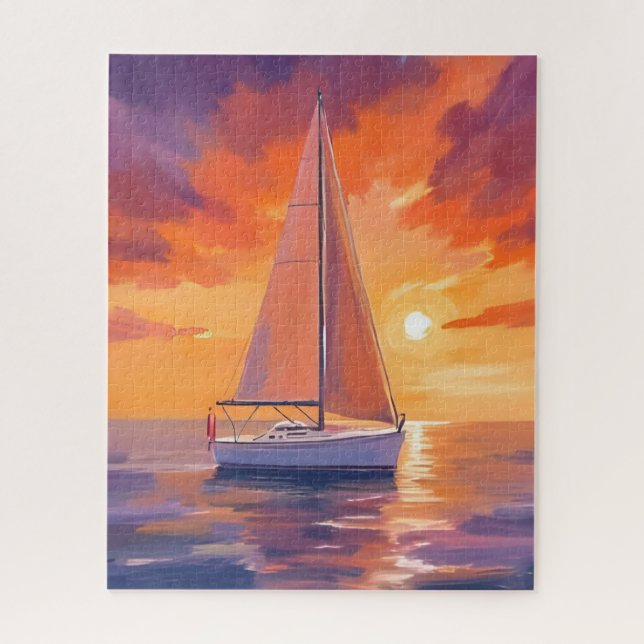 Sailing at Sunset | Coastal Ocean Painting Jigsaw Puzzle (Vertical)