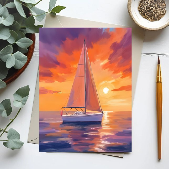 Sailing at Sunset | Coastal Ocean Painting Postcard (Creator Uploaded)