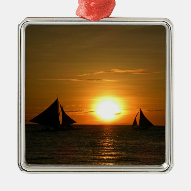 Sailing at Sunset Metal Ornament (Front)