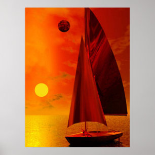 Sailing at Sunset Poster
