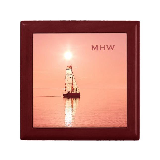 Sailing Away custom monogram gift / jewelry box (Front)
