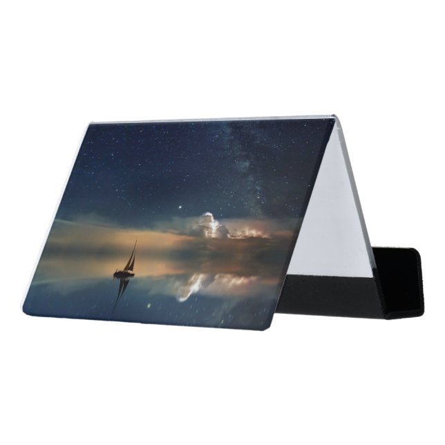 Sailing Away to the Clouds  Desk Business Card Holder (Angled Back)