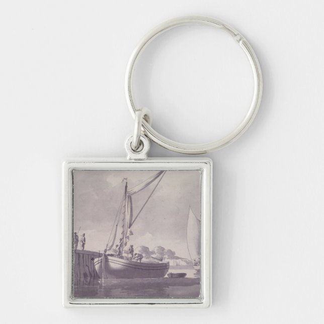 Sailing Barges Approaching a Wharf Keychain (Front)