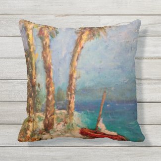 Sailing Beach Custom Outdoor Throw Pillow
