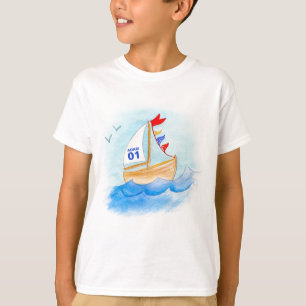 Sailing boat art name number on sail t-shirt