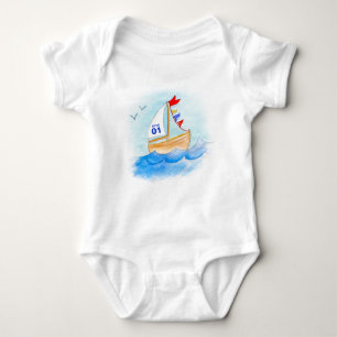 Sailing boat art name number on sail t-shirt baby bodysuit