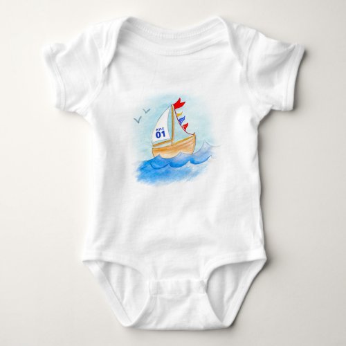Sailing boat art name number on sail t_shirt baby bodysuit