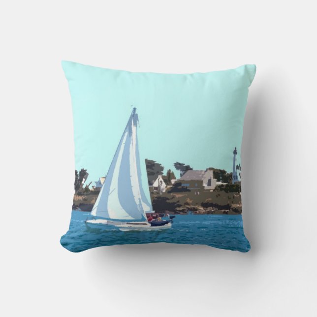 Sailing Boat At Sea Throw Pillow (Front)