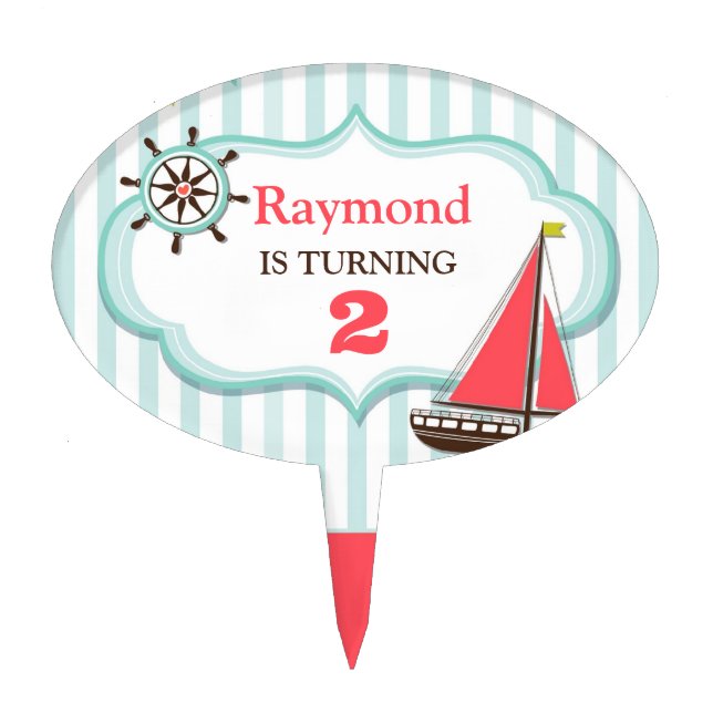 Sailing Boat Birthday Cake Topper (Front)