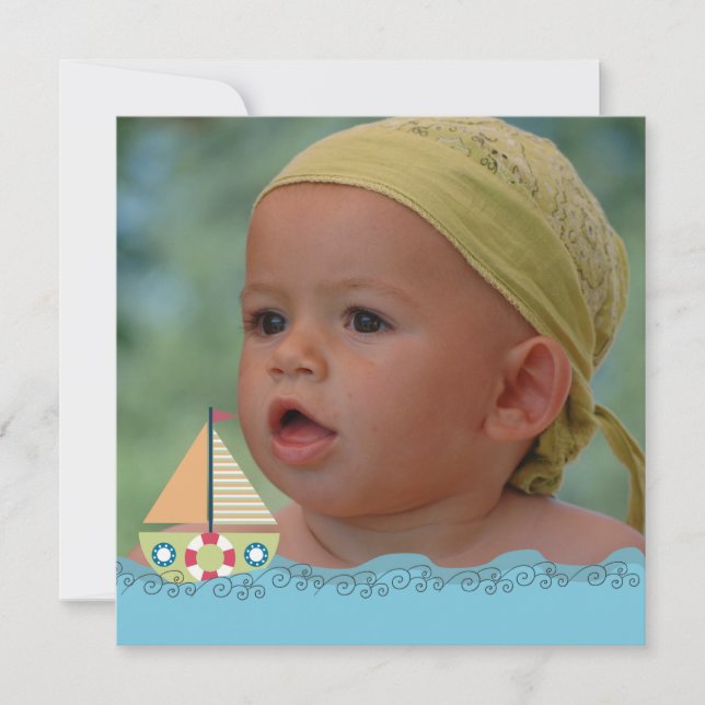 Sailing Boat Boys Birthday Party Photo Invite (Front)