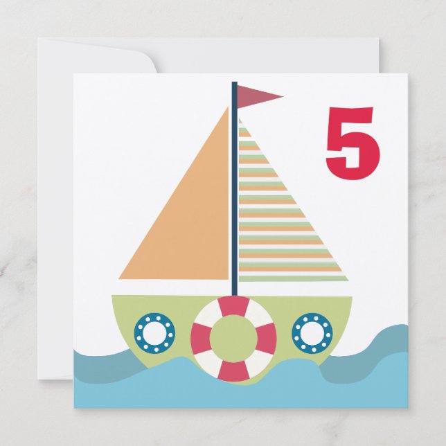 Sailing Boat Boys Number Birthday Party Invite (Front)