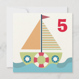 Sailing Boat Boys Number Birthday Party Invite