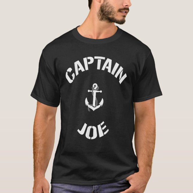 Sailing Boat Captain Joe Personalized Boating Name T-Shirt (Front)
