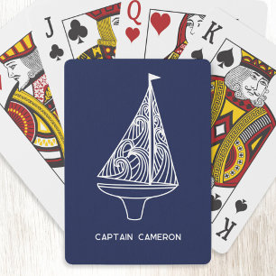 Sailing Boat Captain Name Nautical Navy Blue Poker Cards