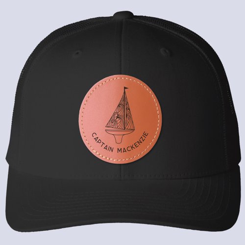 Sailing Boat Captain Name Personalized Leather Patch Hat