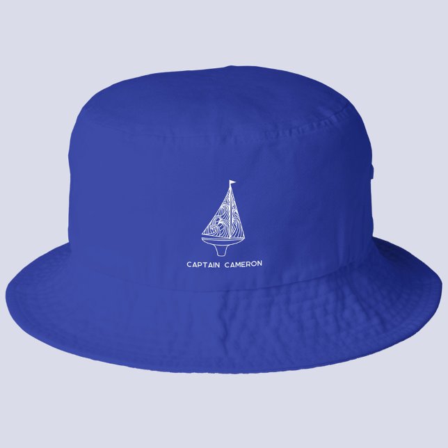Sailing Boat Captain Personalized Bucket Hat (Sailing boat yacht personalized nautical hat)