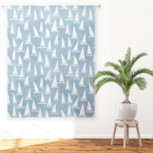 Sailing Boat Coastal Blue and White Sheer Curtains