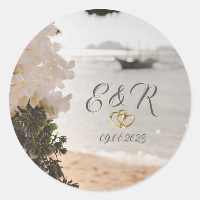 Sailing Boat Flowers Beach  Classic Round Sticker (Front)