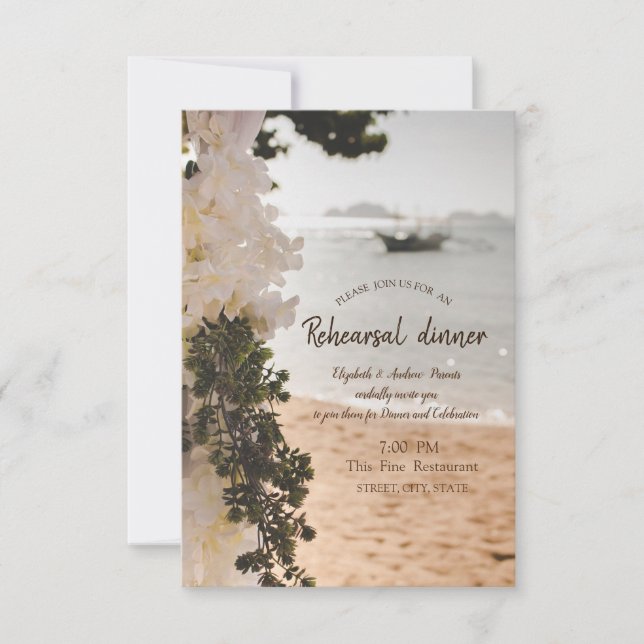 Sailing Boat Flowers Beach Rehearsal Dinner Invitation (Front)