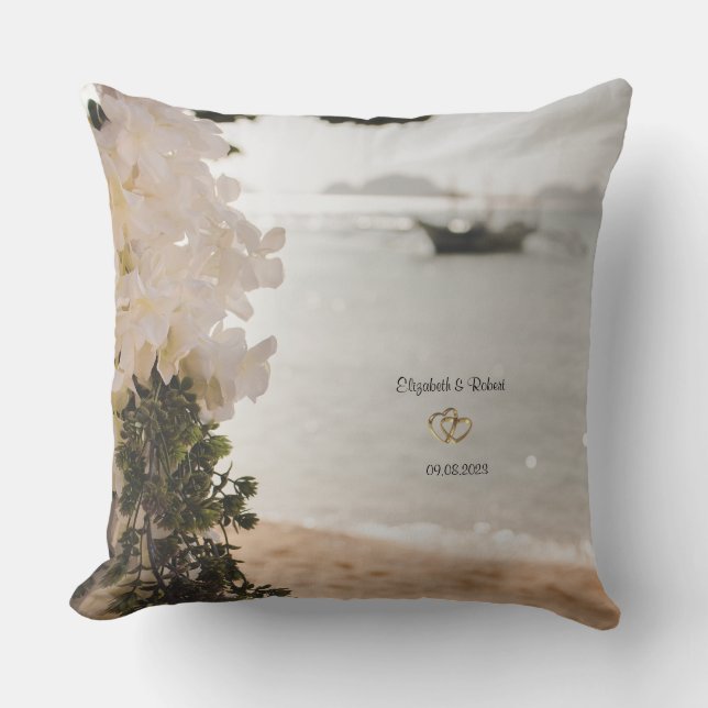 Sailing Boat Flowers Beach Throw Pillow (Front)