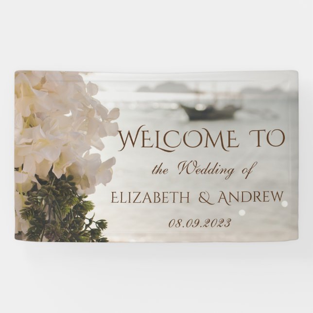 Sailing Boat Flowers Beach Wedding Banner (Horizontal)