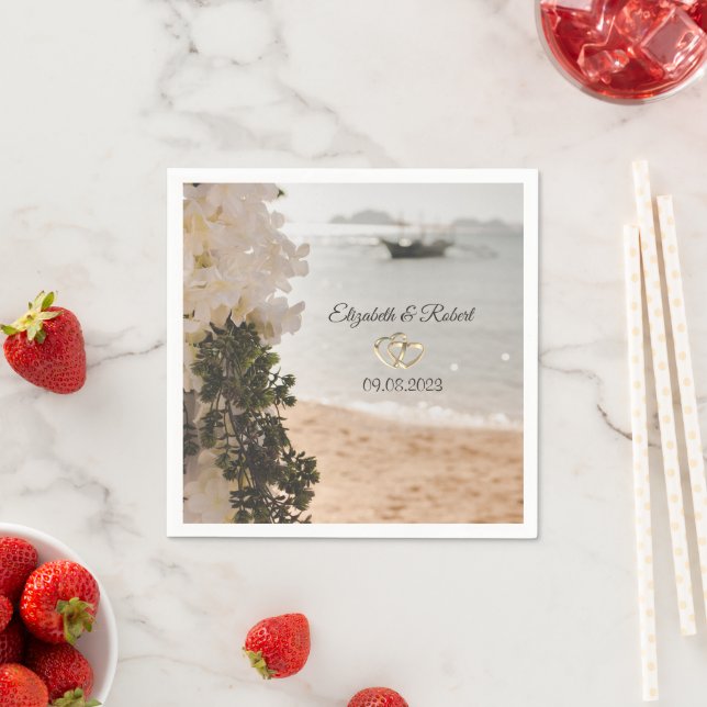 Sailing Boat Flowers Beach Wedding Napkins (Insitu)