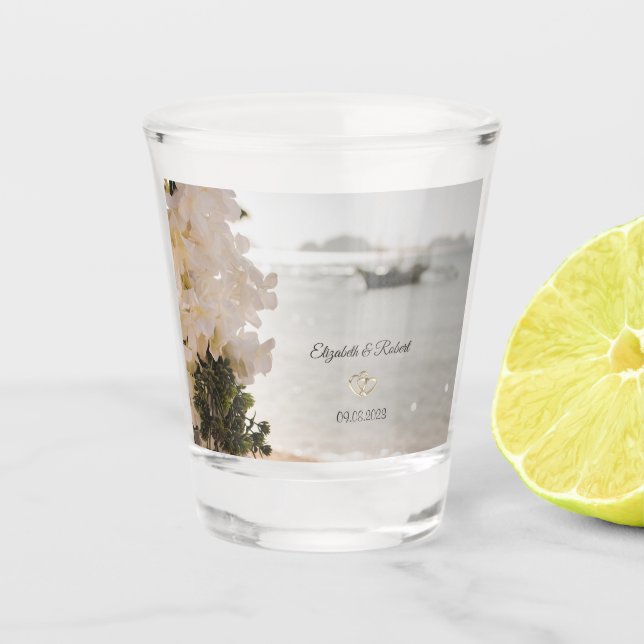 Sailing Boat Flowers Beach  Wedding Shot Glass (Front)