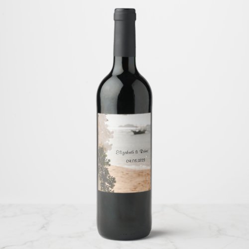 Sailing Boat Flowers Beach Wine Label