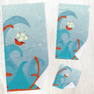 Sailing Boat Illustration Bath Towel Set