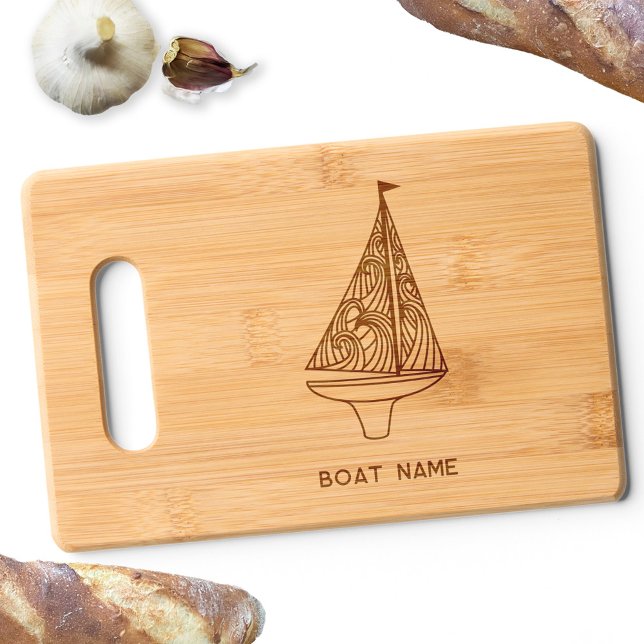 Sailing Boat Name  Engraved Cutting Board (Personalized Sailing Boat name bamboo cutting board)