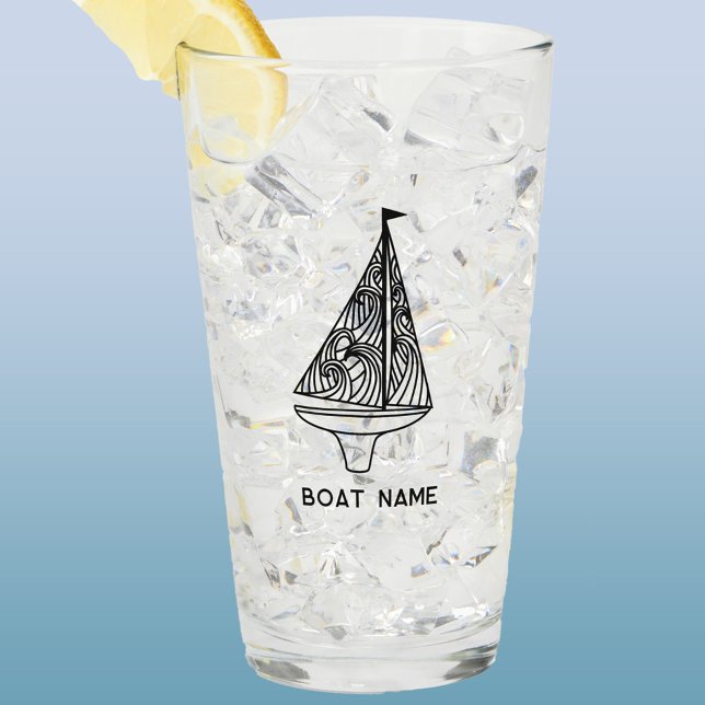 Sailing Boat Name  Glass (Sailing boat name custom text modern beer or drinks glass)