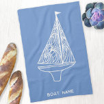 Sailing Boat Name Nautical  Kitchen Towel<br><div class="desc">Add your own boat name to this modern blue and white sailing boat design.  Perfect for a boat,  lake or beach house or for anyone who loves sailing.</div>
