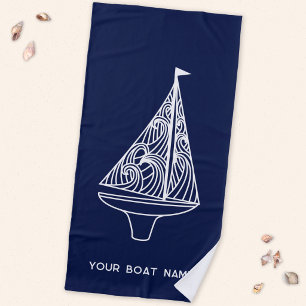 Sailing Boat Name Nautical Navy Blue Beach Towel