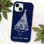 Sailing Boat Name Nautical Navy Blue iPhone 15 Case<br><div class="desc">Add your boat name to this modern blue and white sailing boat design.  Perfect for a boat,  lake or beach house or for anyone who loves sailing. Original art by Nic Squirrell.</div>
