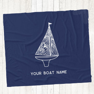 Sailing Boat Name Nautical Navy Blue Fleece Blanket