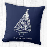 Sailing Boat Name Nautical Navy Blue Throw Pillow<br><div class="desc">Add your boat name to this modern blue and white sailing boat design.  Perfect for a boat,  lake or beach house or for anyone who loves sailing. Original art by Nic Squirrell.</div>