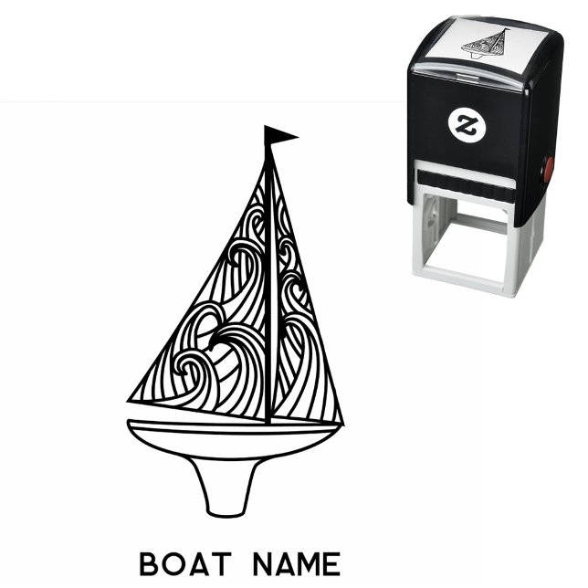Sailing Boat Name Self-inking Stamp (Sailing boat and custom text boat name modern self inking stamp)