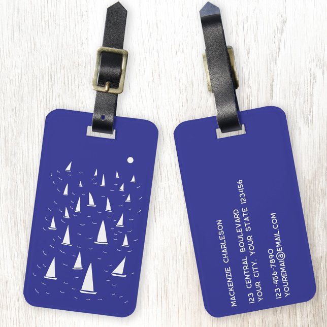 Sailing Boat Nautical Luggage Tag (Sailing boat yacht personalized nautical luggage tag)