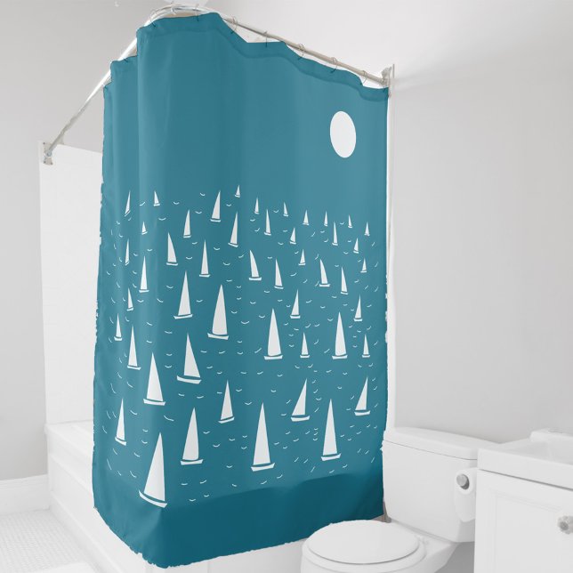 Sailing Boat Nautical Shower Curtain (Sailing boat sailboat regatta coastal nautical themed shower curtain)