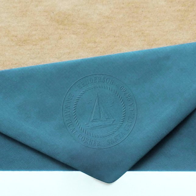 Sailing Boat Nautical Themed Round Return Address Embosser (Creator Uploaded)