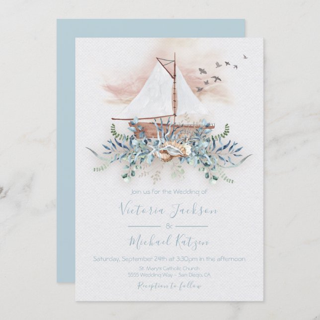 Sailing Boat Nautical Wedding invitations (Front/Back)