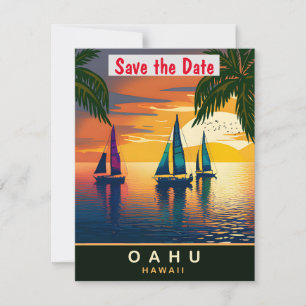 Sailing Boat near Oahu, Hawaii, Travel Postcard, Save The Date
